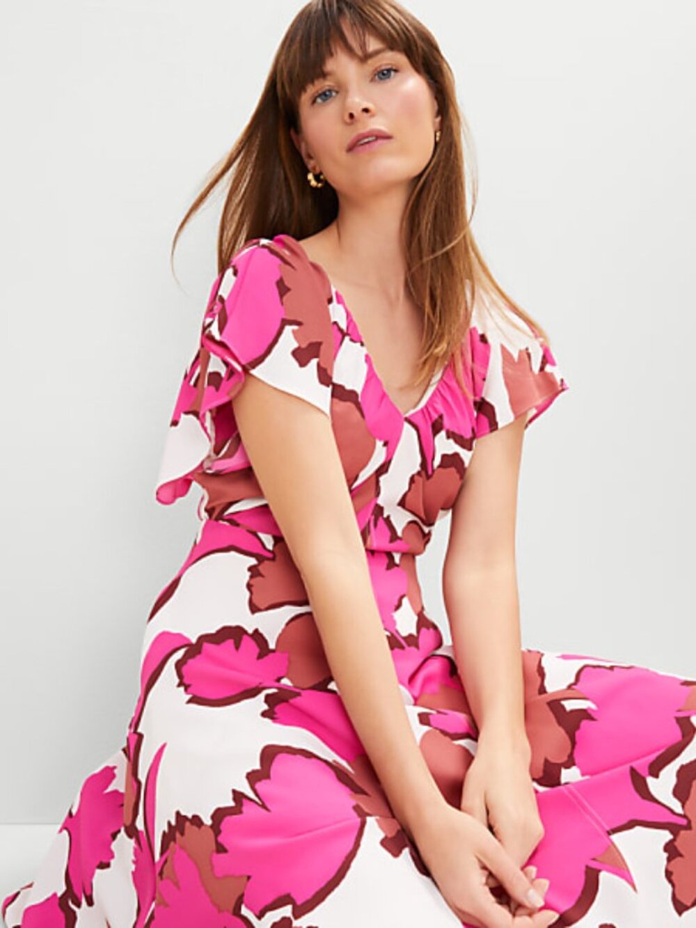 Ann Taylor New Rose Violet Floral Flutter Sleeve V-Neck Midi Dress NWT Size 10